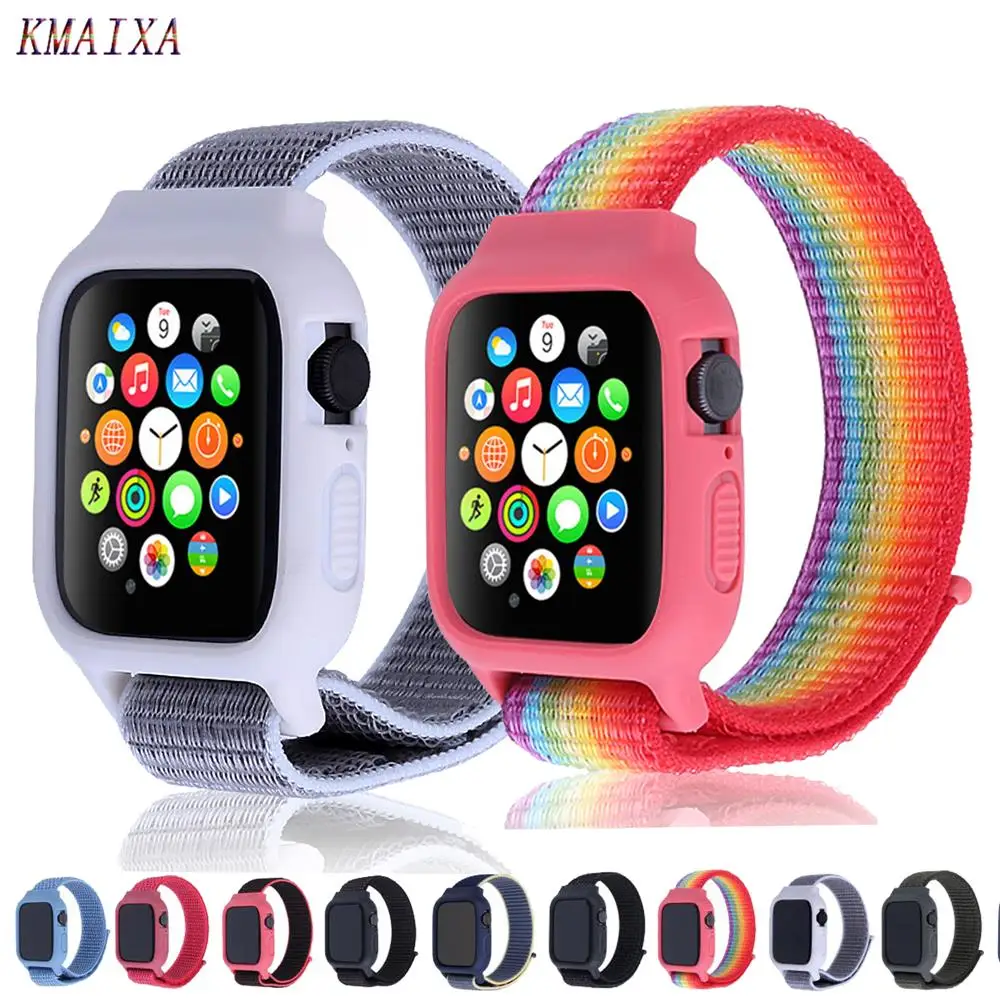 Чехол+ ремешок для часов apple watch band iwatch 5 4 3 pulseira correa apple watch 42 мм 44 мм 38 мм 40 мм нейлоновый браслет+ силиконовый чехол