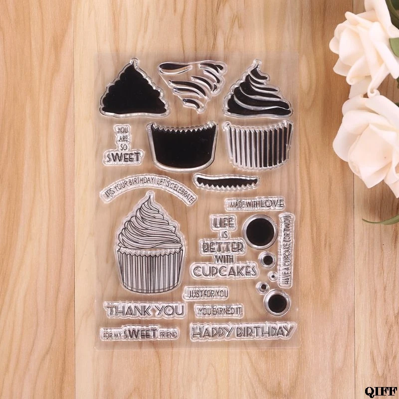 Cupcake Силиконовые DIY прозрачные штампы Скрапбукинг для фото бумажные карты ремесла Декор 1NOV9