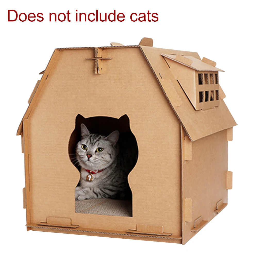 Домик для кошек картонная коробка DIY скретч-доска для домашних животных котенок имеет маленькое окно для внутренней самостоятельной сборки гофрированные бумажные игрушки#734