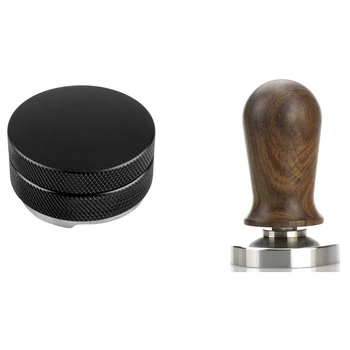 

58mm Coffee Distributor Leveler Tool & Chacate Preto Wood Handle Coffee Press Tamper Powder Hammer Stainless Steel
