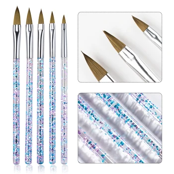 Billige 5 Teile/satz 12/14/15/16/18mm Nagel Kunst Kristall Pinsel UV Gel Builder Malerei Punktierung Pen Carving Tipps Maniküre Salon Werkzeuge