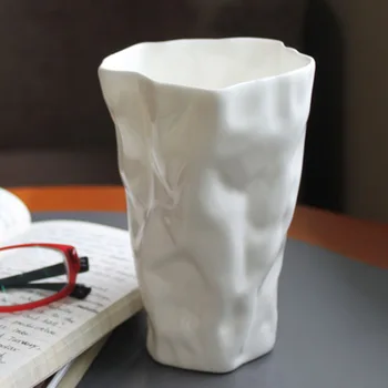 

Pleated Cup Creative Cup High Quality Lead-Free Bone China Art Design Pure White Origami Mug 500ml