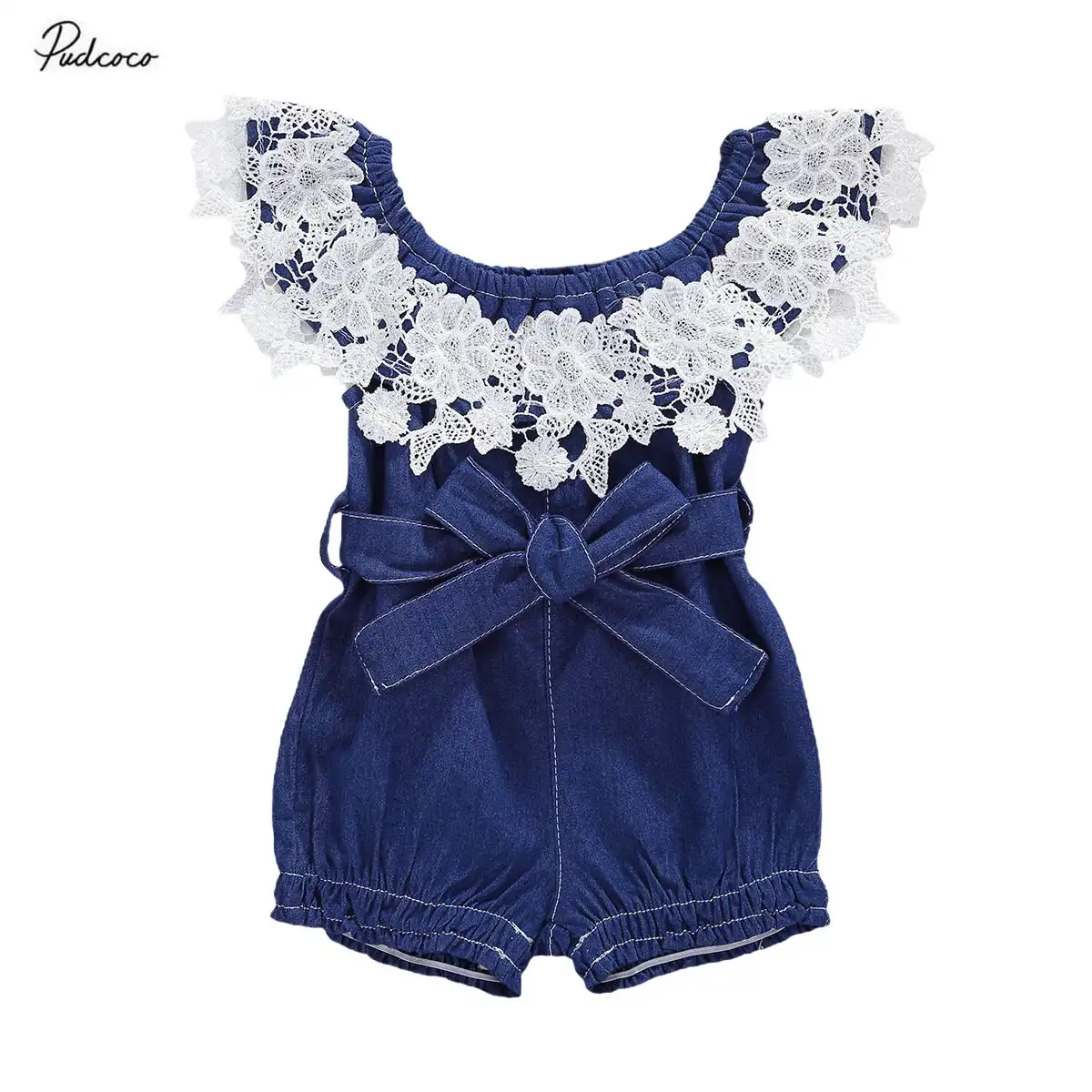 denim ruffle romper