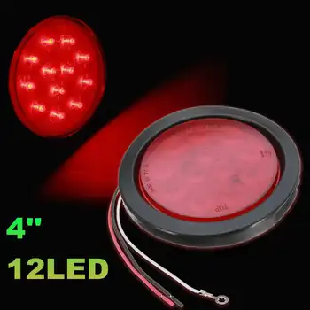 

2 PCS 4 Inch 12 LED Round Waterproof Car Truck Trailer Boat Stop Turn Tail Light 12/24 V with Grommet & Wiring Red Color