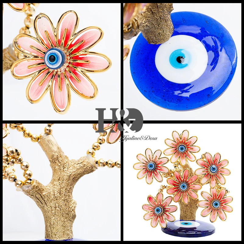 H&D Fengshui Lucky Flower Tree Turkish Blue Evil Eye Tree Figurine Protection for Money Fortune Tree Home Decorative Eye Gift