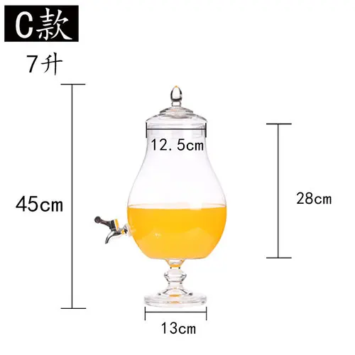 6/7L прозрачный Стекло фрукты резервуар для жидкости с краном Стекло бутылка для напитков сок резервуар для хранения пива отель для хранения домашних запасов - Цвет: C