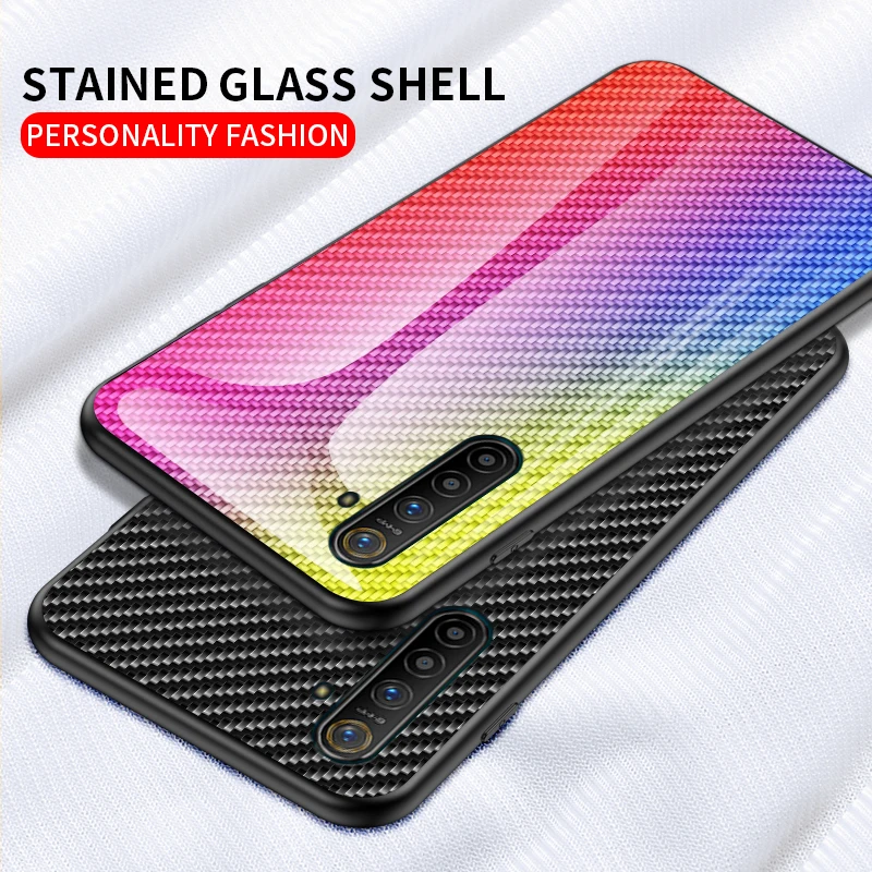 Winndrum Carbon texture case for OPPO realme XT X2 pro 6 5 Q X C2 3 Pro 2 1 tempered glass back cover TPU edge | Мобильные телефоны