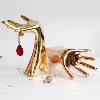 

Desk Decorative Gold Hand Statues Modern Ceramic Ornaments Crafts Jewlry Shelf Artificial Palm Figurine Tray Antique Home Decor