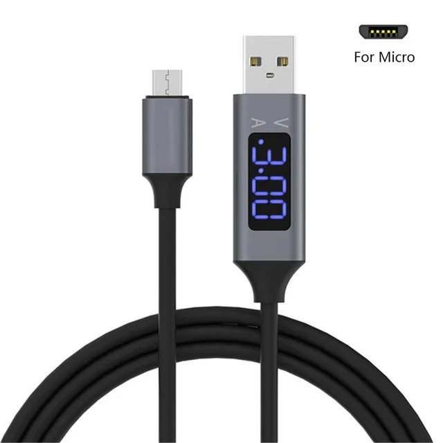 1 м светодиодный кабель Micro USB для iPhone samsung huawei usb type C светодиодный кабель для зарядки с цифровым дисплеем USB C кабели для мобильных телефонов - Цвет: Micro usb cable