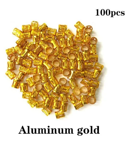 100 pcs gold 20-100 шт серебряное Золотое кольцо для волос для дредов регги для волос плетеные хип-хоп аксессуары для волос Металлические Регулируемые пружинные кольца - Цвет: 100 pcs gold