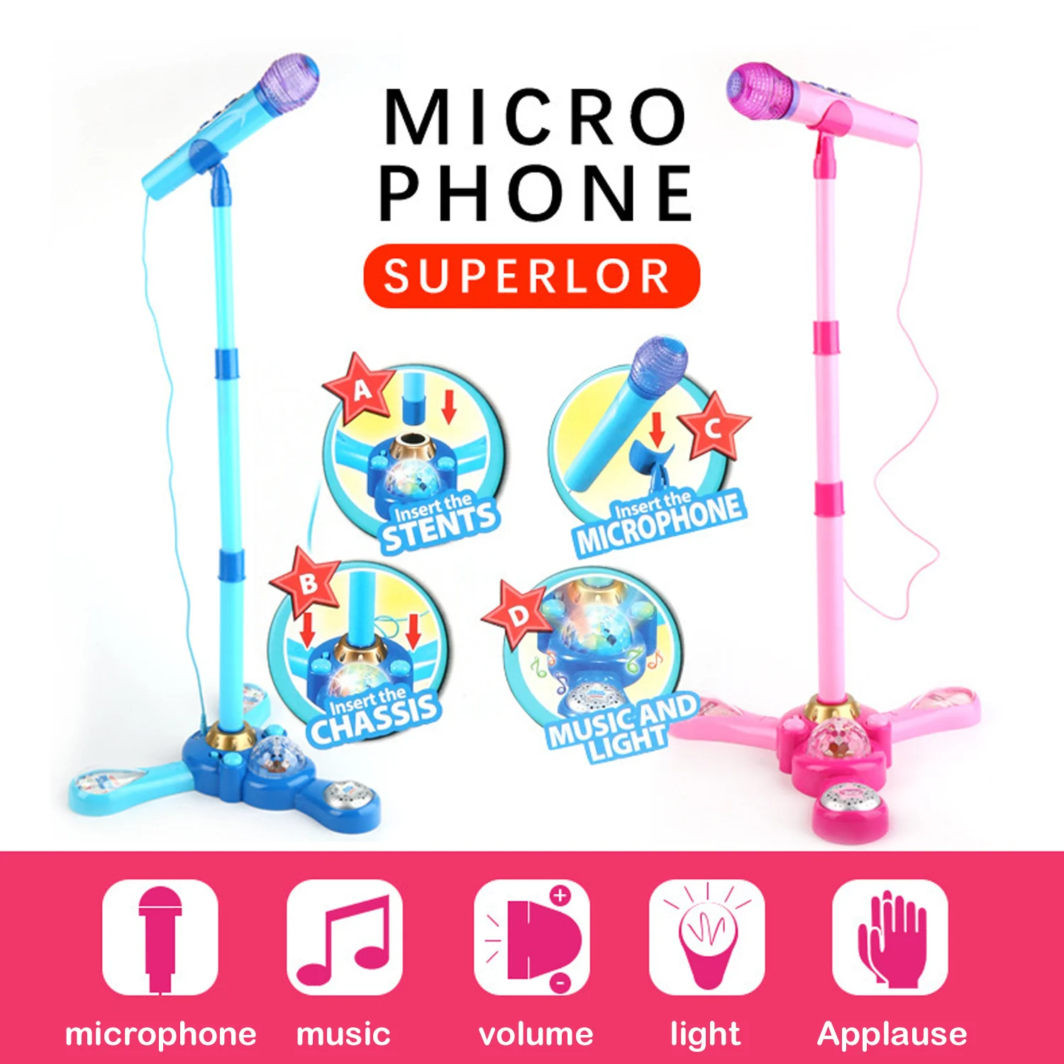 Kinder Karaoke  Player,Verstellbarer Ständer mit 2 Mikrofon für Mädchen 