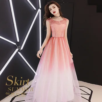 

Gradient Evening Dresses Skyyue R240 A-Line Long Women Party Gowns Sleeveless Elegant Vestidos O-Neck Lace Up Robe De Soiree