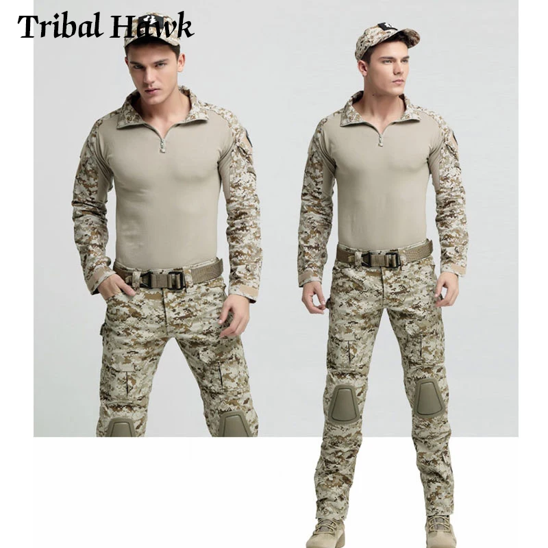 Тактический Костюм, военная форма, спецназ, спецназ, камуфляжный боевой костюм, армейский Мультикам, одежда, штаны+ футболка+ наколенник