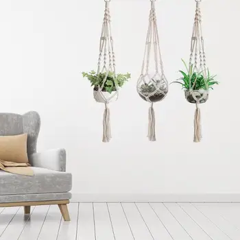 

3pcs Vintage Decor Macrame Plant Hanger Basket Flowerpot Plant Holder Macrame Hanging Knotted Lifting Rope Home Garden Decor