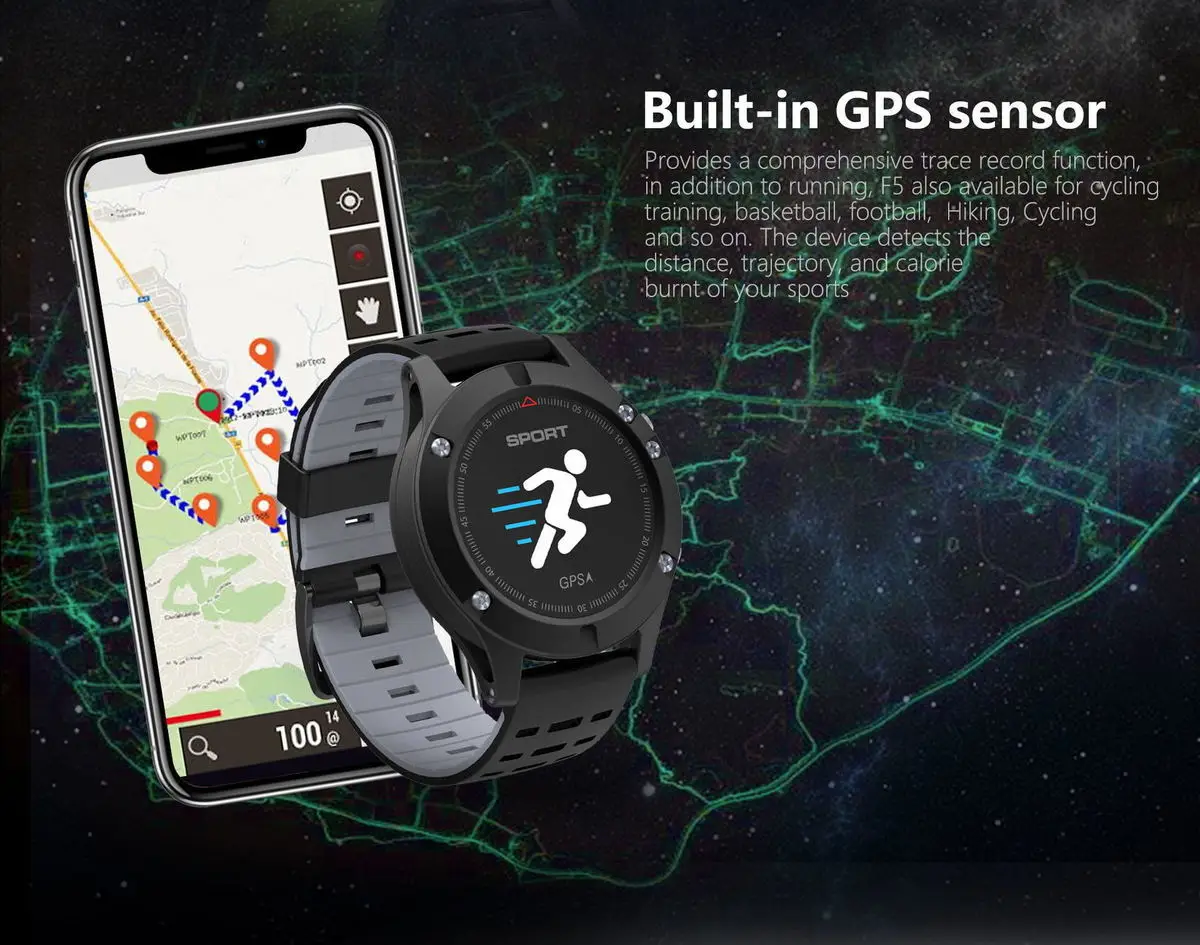 Умные часы F5 Intelligence Bracelet gps, для езды на удачу, умные часы, фактическое измерение температуры, высота