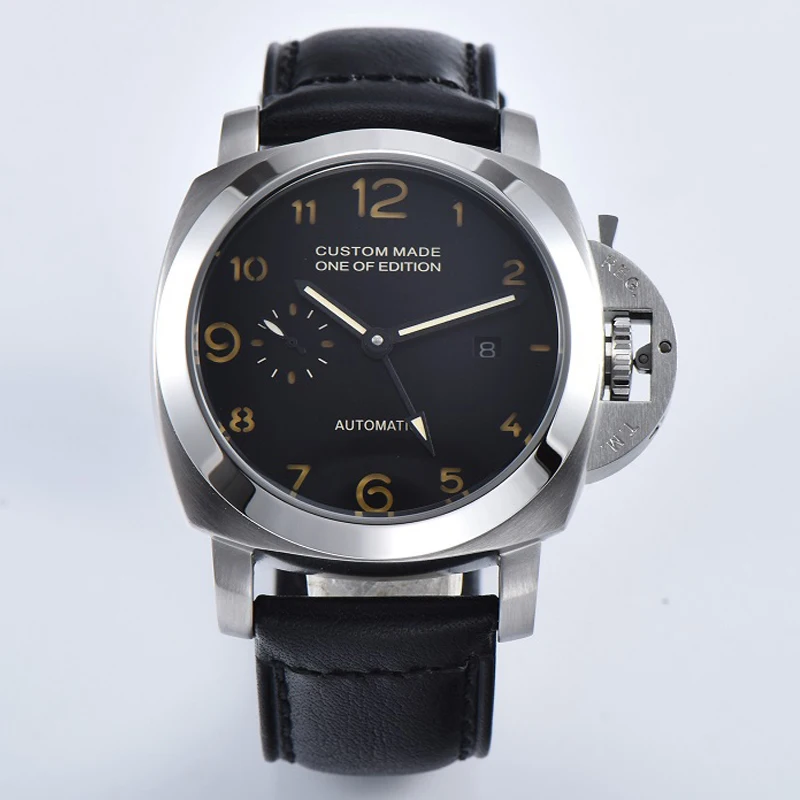 Parnis 44 мм автоматические механические часы для мужчин GMT наручные кожаный ремешок Роскошные светящиеся водонепроницаемые военные мужские часы CM114 - Цвет: NO2