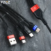 Pzoz 3 em 1 cabo usb micro usb c adaptador de carregamento rápido microusb tipo-c carregador tipo c cabo para iphone 7 11 samsung xiaomi cabo
