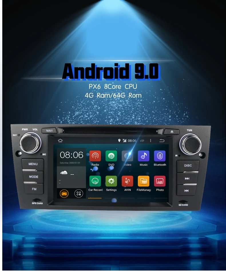 Excellent android 9.0 4G Ram 64G Rom car dvd player cars multimedia player  for bmw E90/E91/E92/E93 1998-2006 FM radio gps bluetooth audio 0