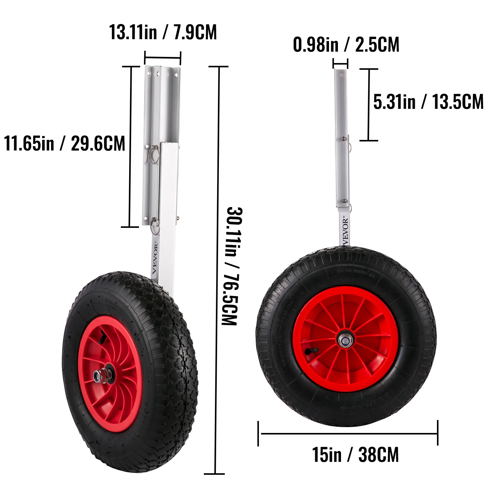 VEVOR 2PCS Inflatable Boat Launching Wheel 136 KG Weight Load Capacity Aluminum Frame 38CM Diameter Rubber Tire