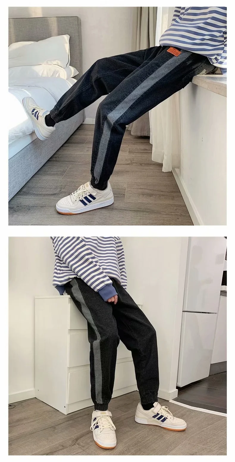 Primavera nueva universidad viento hombres повседневные tendencia джинсы recta gran bolsillo personalidad costura joven Популярные fiesta