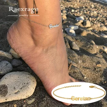 

AurolaCo Custom Name Anklet Personality Stainless Steel Gold Choker Nameplate Pendant Anklets Beach Charm Jewelry For Women
