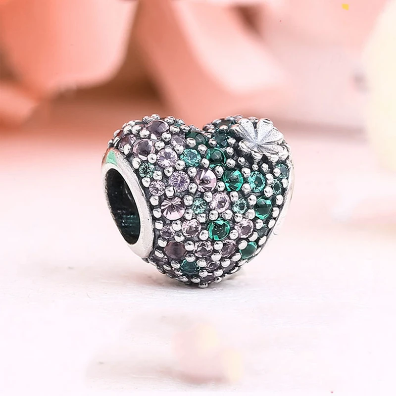 Подвеска в виде сердца, бусины, стразы, бисер, подходит для оригинала Pandora, браслет для женщин, влюбленный клевер, счастливый браслет, свадебные ювелирные изделия, вечерние, подарки
