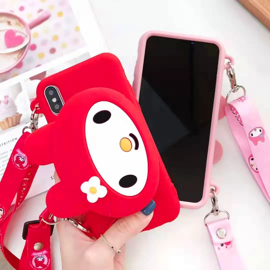 EPENA phone Cover Case for iphone 11 pro XR XS Max 7 8 plus 6 6S Plus Super Cute 3D Cartoon My Melody Dog Bear Lanyard Soft bag