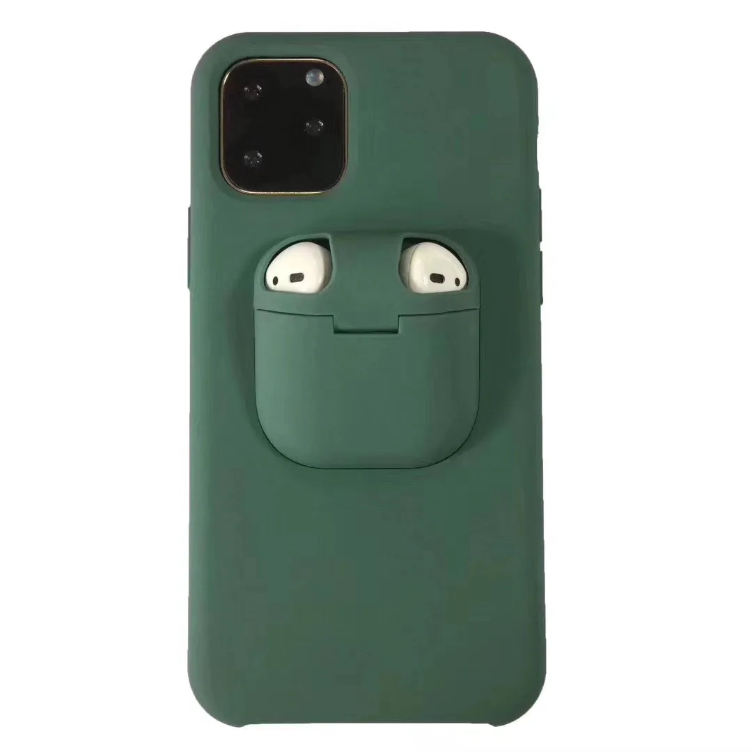 2 в 1 чехол для телефона наушники коробка для хранения для iPhone 11 Pro XS MAX XR X 7 8 Plus Airpods 1 2 Pro Мягкий силиконовый чехол колпачки для гарнитуры - Цвет: song zhen lv