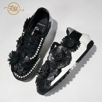 

RY-RELAA Europe station sneakers women 2020 Genuine Leather platform shoes fashion luxury women shoes ins platform sneakers tide