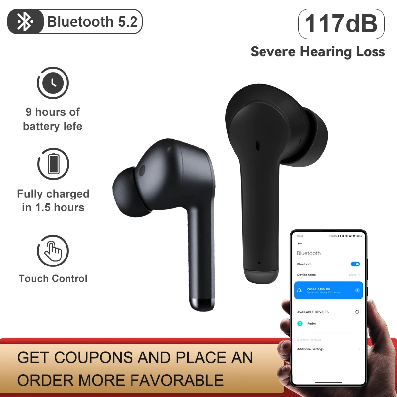 Купить Перезаряжаемый слуховой аппарат Bluetooth 5 2 слуховые аппараты 117DB сильная Потеря | Слуховые аппараты (1005003668489196)