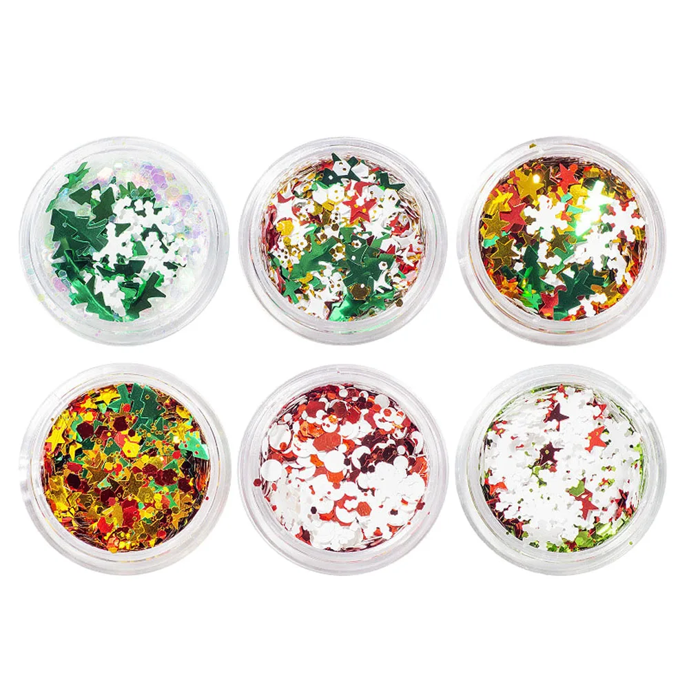 

6Jars/Set Winter Christmas Nail Glitter Sequins Laser Mixed Star Tree Snowflakes DIY Flakes Nail Art Polish Slider Sequins Tr#50