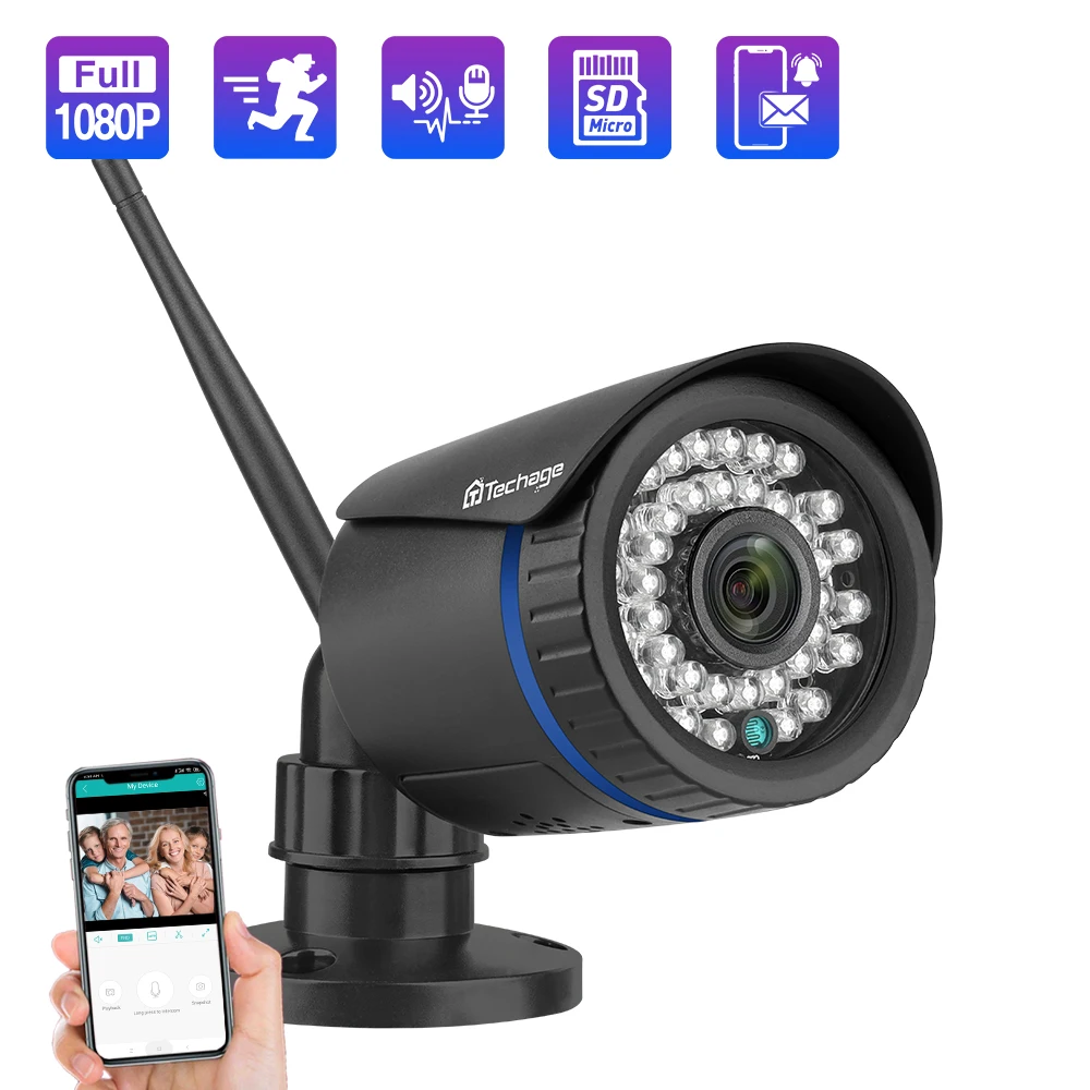 Techage 1080p Wifi Camera 2 Way Audio Tf Card Record Outdoor Wireless Ip Camera Security Cctv Ir Night Vision Video Surveillance Surveillance Cameras Aliexpress