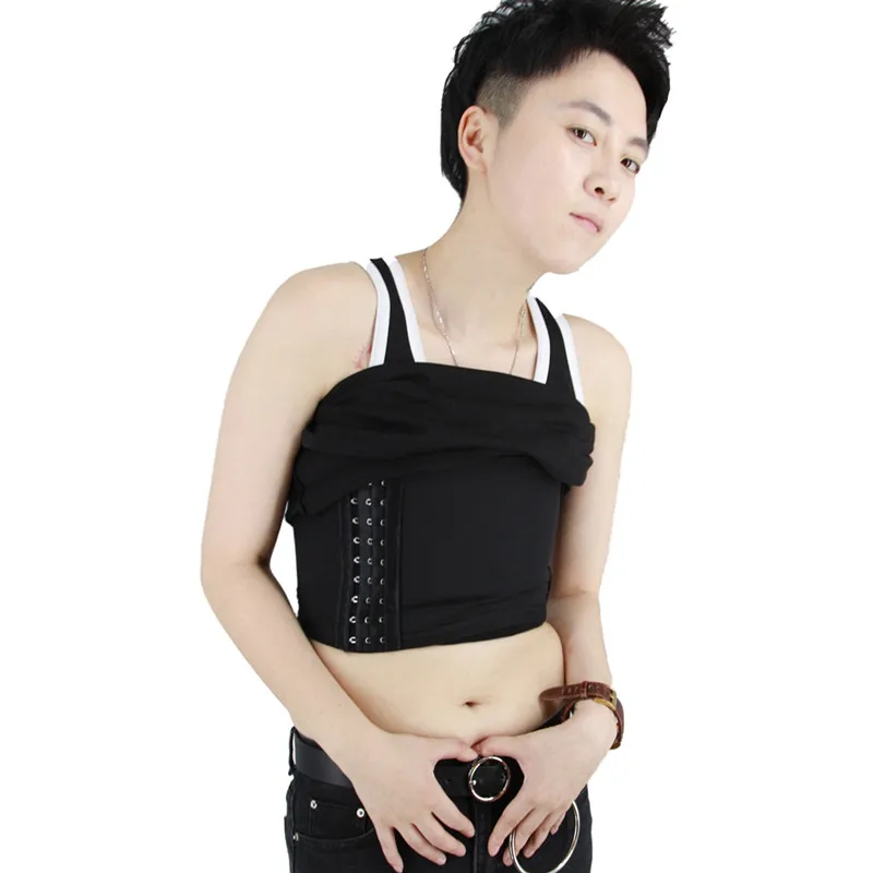 

S-4XL Built-in Strengthen Bandage Chest Binder Tomboy Lesbian FTM Trans Women Breast Flatten Shaper Sport Undershirt Vest Tops