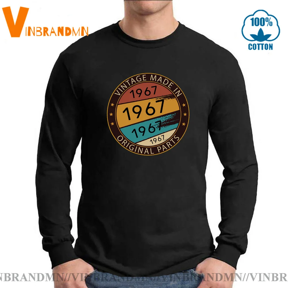 

1967 birth year soft cotton Tops Tees Vintage men Made In 1967 Original Parts T-shirts Retro Summer Style Long Sleeves T-shirt