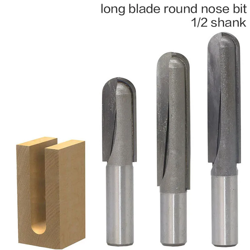 

1PC 1/2 Shank Milling Cutter Woodwork CNC Carbide End Mill Tool Long Blade Round Nose Core Box Router Bit Long Reach Woodworking