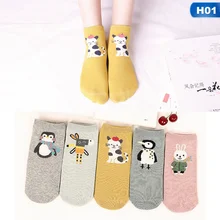 5 пар, Новое поступление, женские хлопковые носки, розовые милые короткие носки до лодыжки с котом, женские носки, повседневные красные носки с ушками животных для девочек