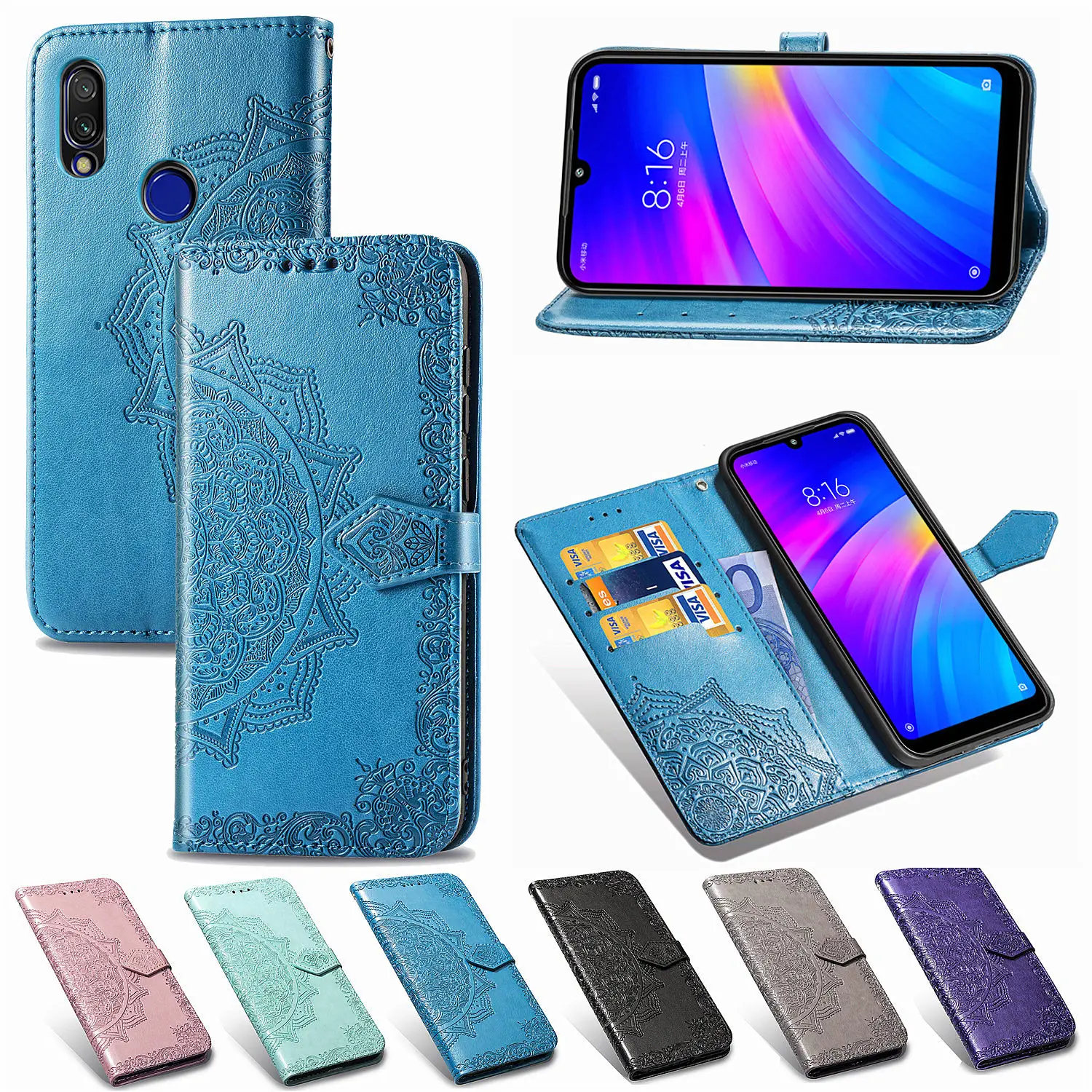 Роскошный 3D цветок дурмана кожаный чехол кошелек для телефона Xiaomi Redmi 7 Redmi7 PU