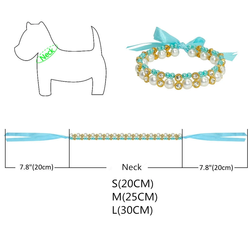 Fashion Pet Collar Puppy Dog Cat Pearl Necklace With Shiny Rhinestone Dogs Cats Collar Chihuahua Bulldog Pet Accessories