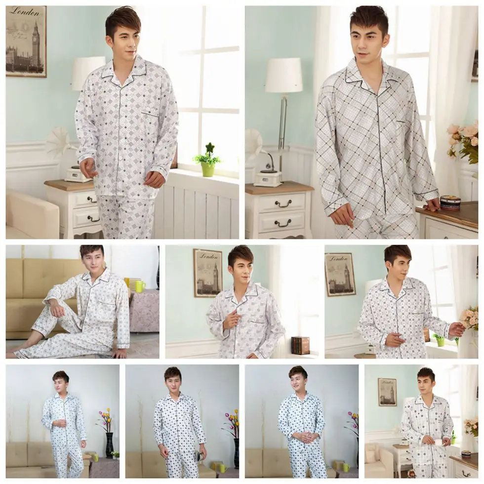 

2017 Spring And Autumn Men Pajamas Summer Polyester Cotton Long Sleeve Middle-aged Thin Men'S Wear Dad Shirt Collar Tracksuit