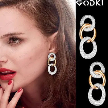 

GODKI Bohemian Vintage Tassel Chunky Link Earrings For Women 2019 Fashion Geometric Round Earrings ZIRCON Cross Earring Jewelry