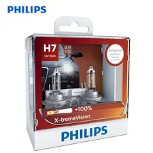 Philips Original H7 12V 55W PX26d X-treme Vision Car Headlight Bulbs Bright Halogen Lamps ECE Approve More Vision, Pair