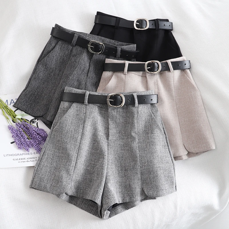 

2020 Spring and summer Wool Shorts Women High Waist Korean Shorts with Belt Fashion Booty Shorts Feminino