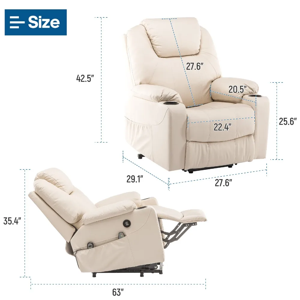 Luxury Electric Massage Chair Ergonomic Power Lift Recliner Leisure Sofa Full Body Shiatsu Lounge Armchair for Parents/Elderly
