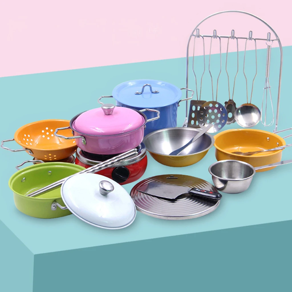 Kids Children Kitchen Pretend Play Toys Cooking Cookware Set Color 23pcs
