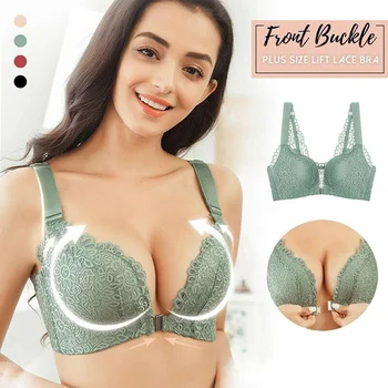 

Front Buckle Wireless Bra Thin Large Lace Push up Bra Breathable Comfortable Underwear XRQ88