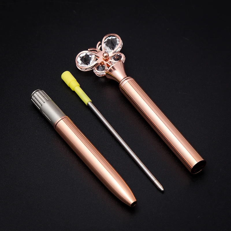 50 Pcs Crystal Butterfly Ball Point Pen Bullet Tip Metal Ball Pen Student Office Stationery Writing Pen Black Refill Wholesale
