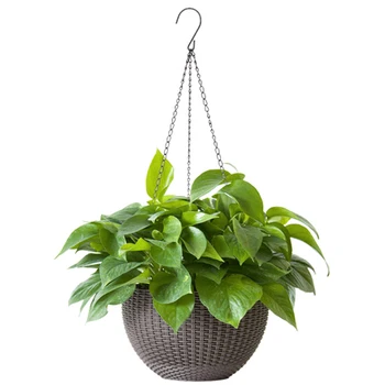 

House Hanging Basket Rattan Plastic Flower Pot Round Garden Hanging Planter for Indoor Outdoor 21X12cm TB Sale