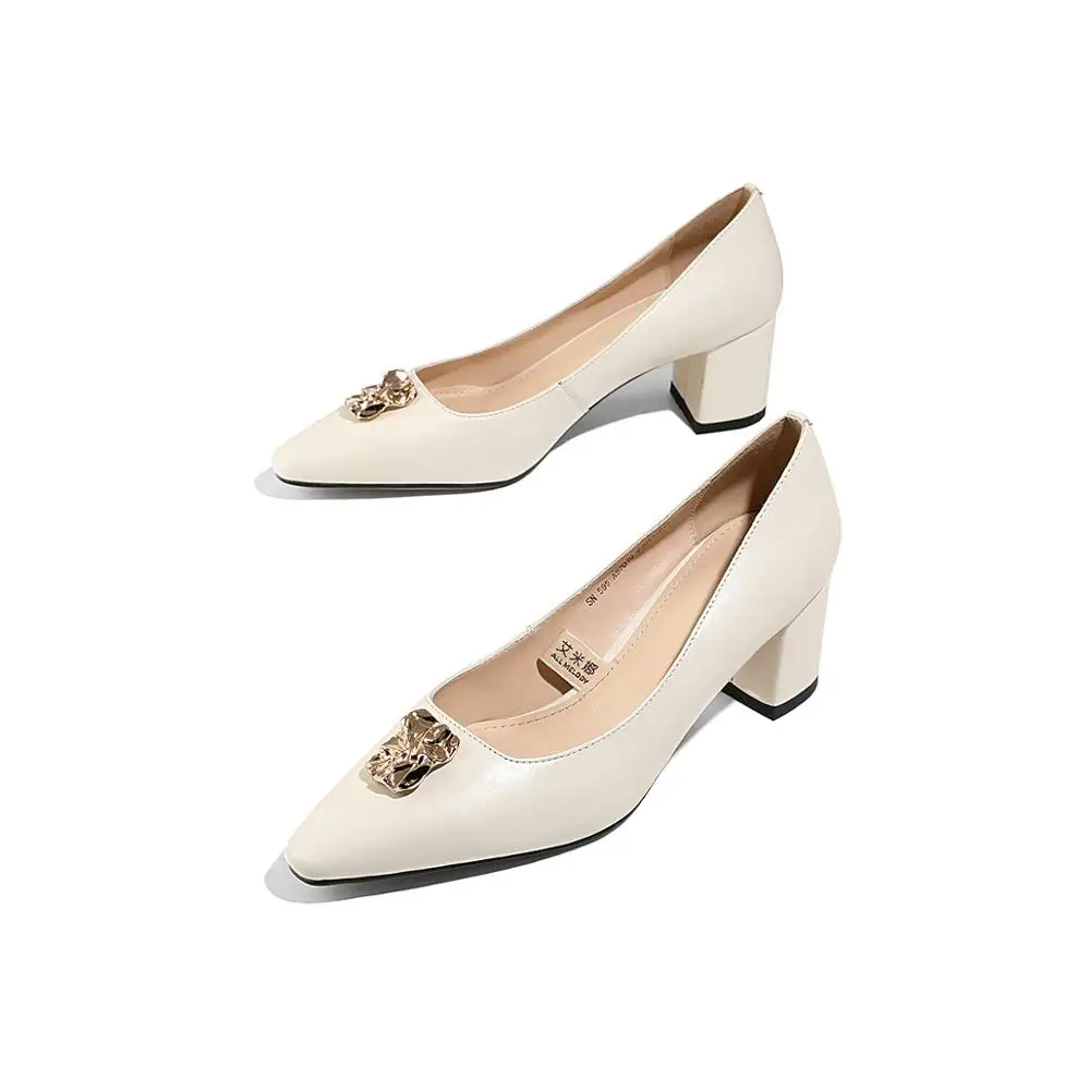 

Women shoes Women Pumps Genuine Leather spring footwear Pointed Toe Breathable Heels LoafersA97010