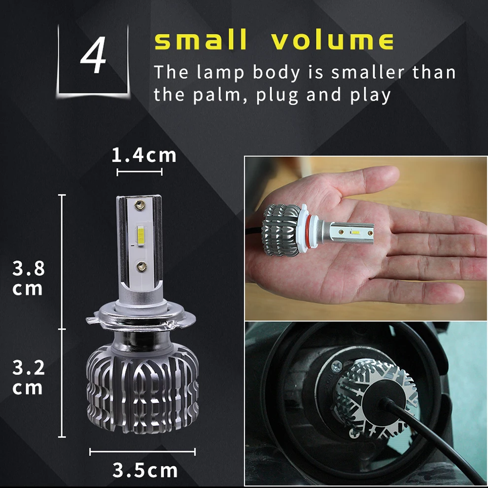 CNSUNNYLIGHT K1 LED Car Headlight Fanless Bulbs H7 H4 H11H8 H1 9005HB3 9006HB4 880 50W 8000Lm CSP 12V Car Lights Accessories (8)