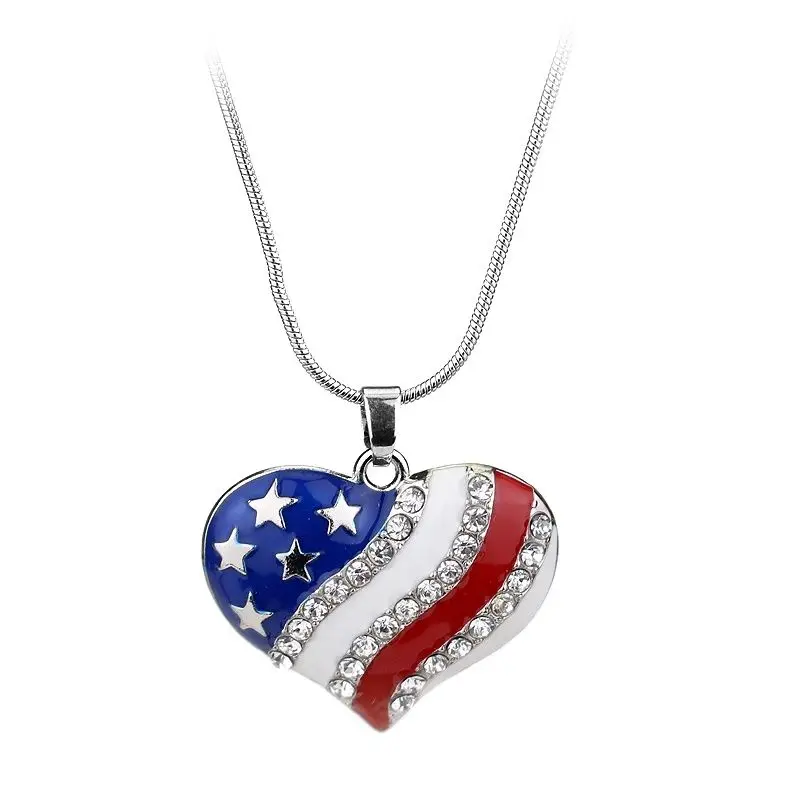 Ожерелье с подвеской патриот эмалью и американским флагом США|rhinestone heart|4th of